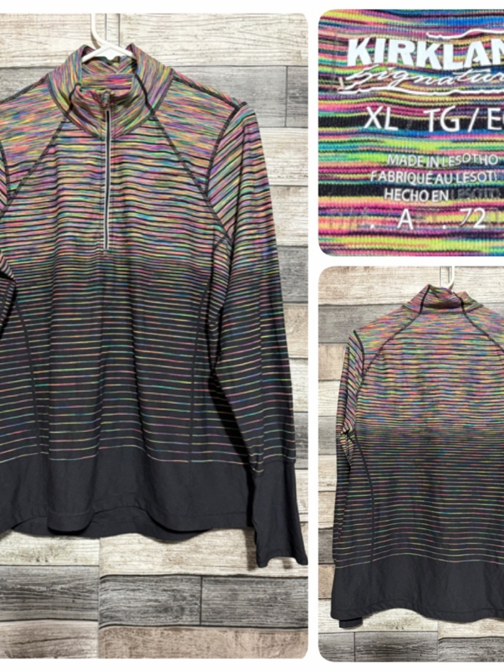 Kirkland Signature Activewear 1/4 Zip Pullover Rainbow Stripe Women’s XL Stretch